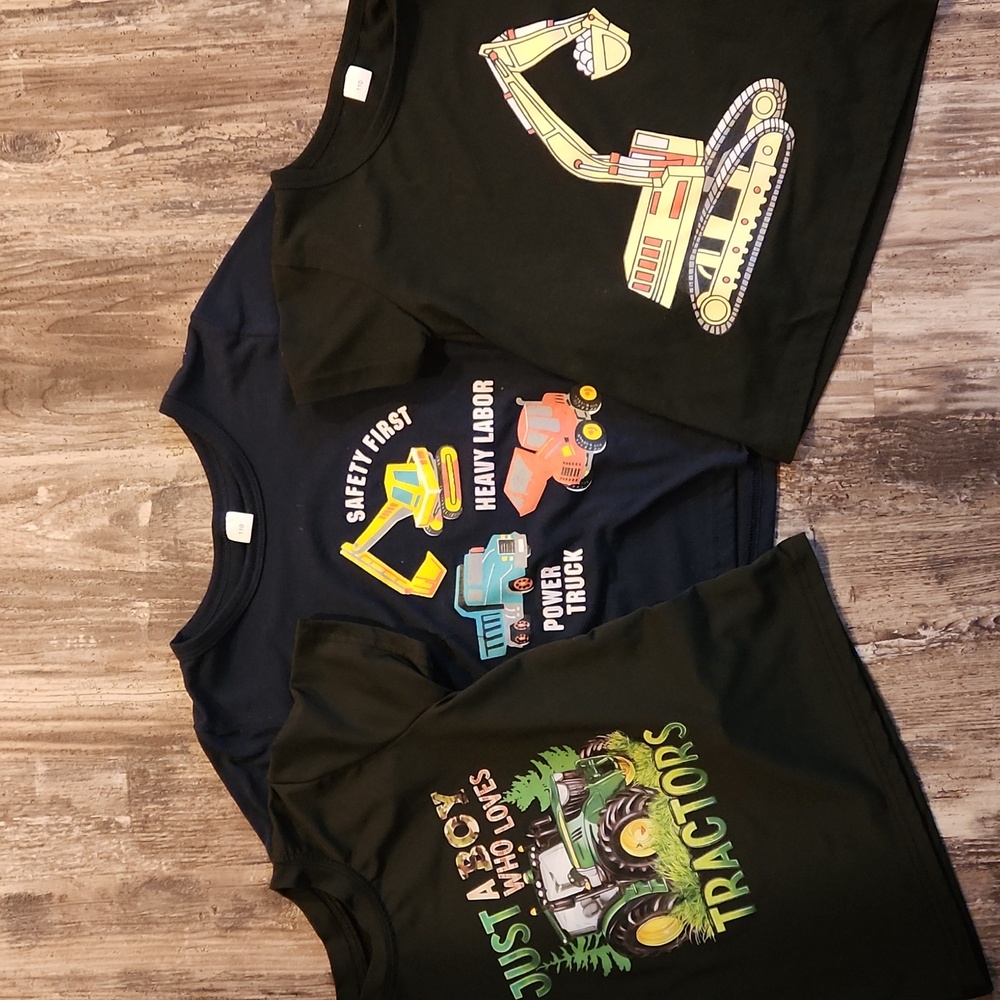 Toddler Construction and Tractor Themed T-Shirts - Black and Navy- Set Of 3